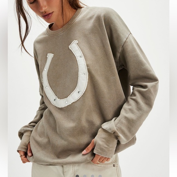 Free People Tops - Free People The Laundry Room Horseshoe Jumper Pullover Sweater Rhinestones